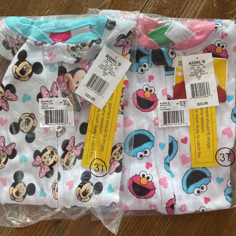 2 1-Piece Footie PJs both size 3T - Sesame Street & Mini and Mickey Mouse